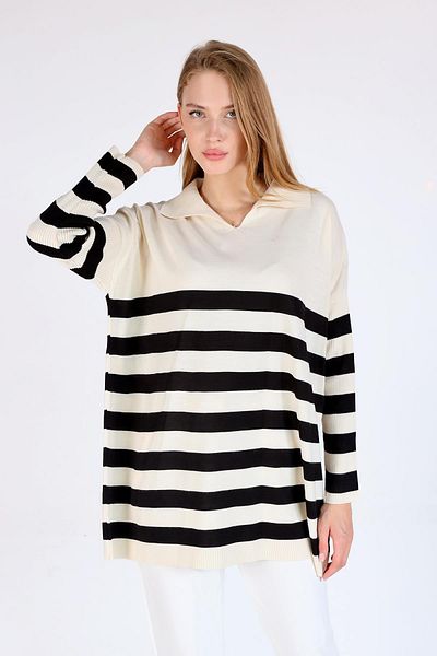Rays Ecru Polo Neck Striped Tunic 5340