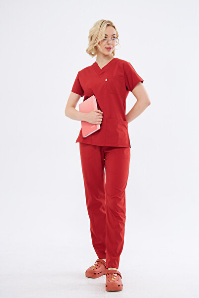 Class Üniforma Kiremit Likralı Unisex Yarasa Kol Doktor Ve Hemşire Forması Scrubs Cerrahi Takım