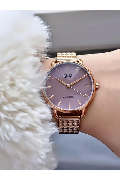 Q&Q   Women's Rose Gold Metal Cord Wrist Watch