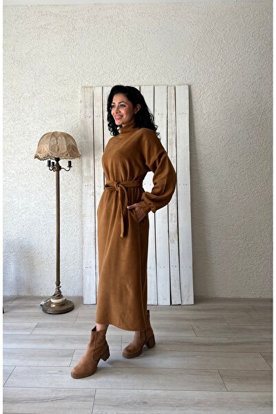 KÜÇÜĞÜM BUTİK Дълга рокля от кашмир в цвят камила