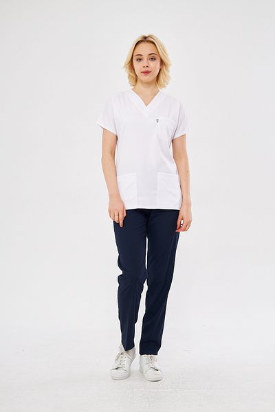 DRCLASS Set de uniforme de spital alb bleumarin Lycra unisex cu mâneci liliac pentru medic și asistentă