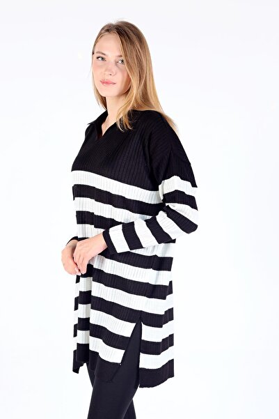 Rays Black Striped Ribbed Knitwear Tunic 5335