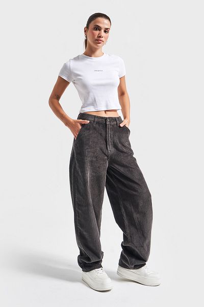 its basic Women's Anthracite Color 26W414 Thick Corduroy Fabric Skater Pants