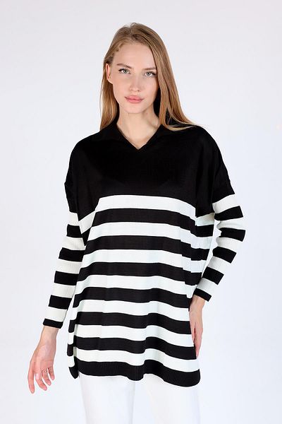Rays Black Polo Neck Striped Tunic - 5340