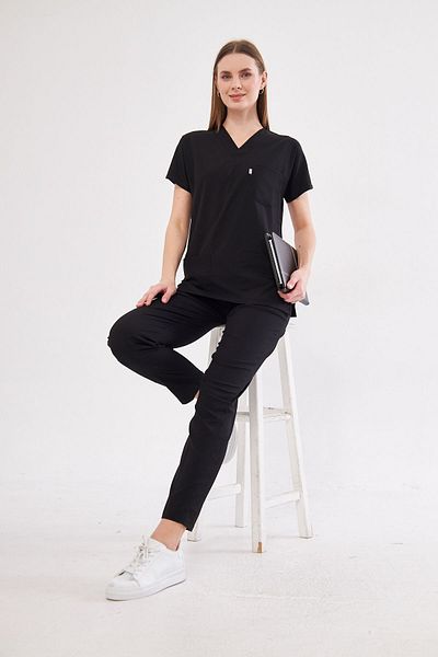 Class Üniforma Unisex Black Scrubs - Στολή νοσοκόμας και γιατρού με μανίκια νυχτερίδας