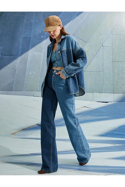Koton High Waist Wide Leg Color Blocked Jeans - Longer Jean