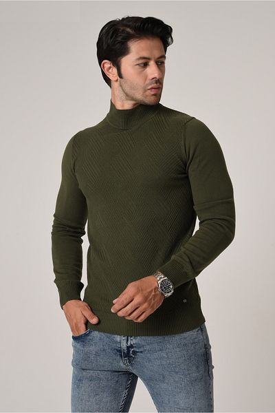 DAKSEL Brg Men's Khaki Color Non Pilling Anti-Pilling Standard Fit Half Turtleneck Knitwear Sweater