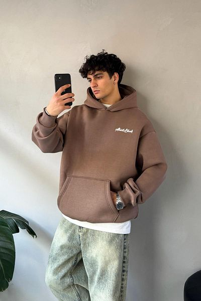 Flaw Wear About Blank Printed Brown Oversize Hoodie