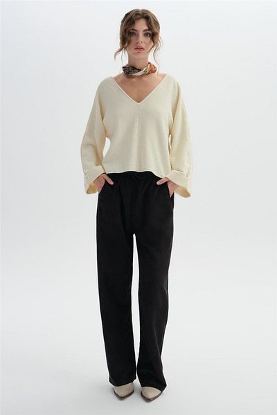 SHERIN Anthracite Velvet Ribbed Trousers