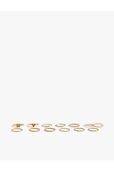 Koton Set of 12 Stone Detailed Twisted Steel Mixed Rings