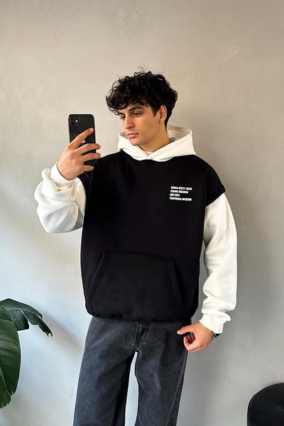 Flaw Wear White Trash Printed Black Oversize Hoodie