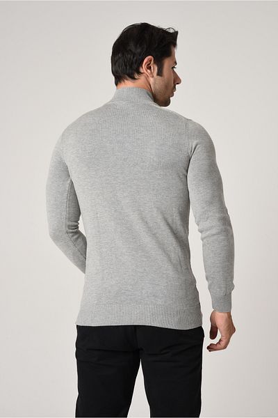 DAKSEL Brg Men's Gray Color Non-Pilling Anti-Pilling Standard Fit Half Turtleneck Knitwear Sweater