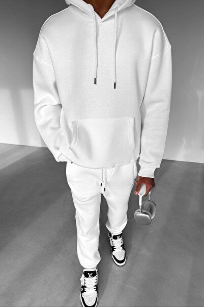 YAKAMEL Ανδρικό σετ φόρμας με 3 κλωστές, oversize, άνετο, χοντρό, με κουκούλα