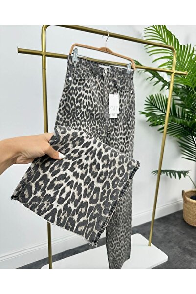 DUSOHOME Premium Lycra Full Cotton Leopard Palazzo Jean - Pale Effect