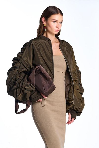 SHERIN Khaki Shoulder and Sleeve Detailed Coat