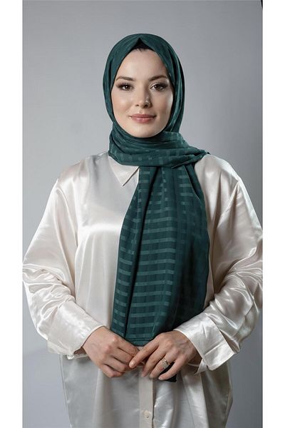 HÜRREM BONE Șal cu model smarald țesătură șifon cu dungi 202107_37