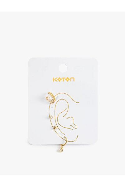 Koton Halka ve Kıkırdak Küpe Seti İnci ve Taş Detaylı Sallantılı