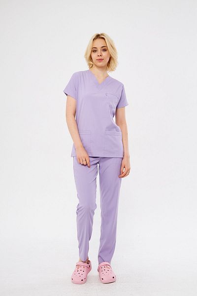 Class Üniforma Liliac Lycra Unisex Maneca Liliac Asistenta Si Doctor Tricou Set Scrubs Uniforma Spitalului