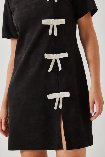 Bianco Lucci Dámské semišové šaty s mašlí 4445 60351262