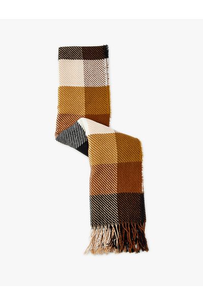 Koton Tasseled Plaid Multicolor Long Scarf