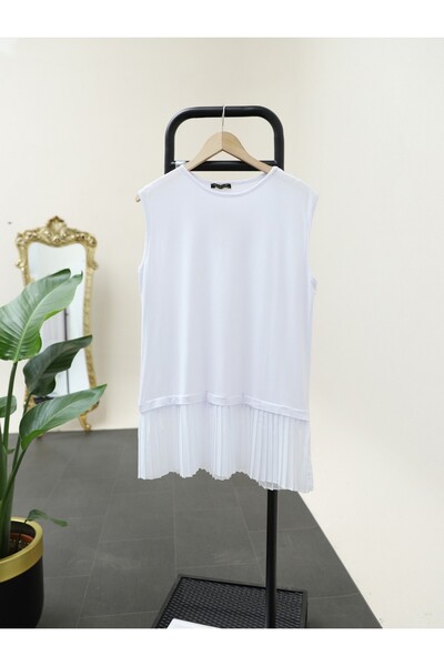 Modamorfo Skirt with Tulle Detail Pleated Combed Cotton Undershirt - White