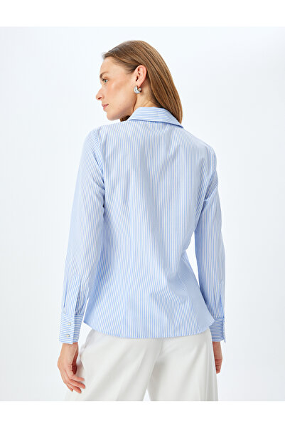 Koton Cămașă cu mânecă lungă în dungi cu guler clasic din amestec de bumbac