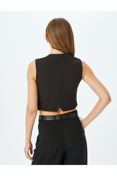 Koton Buttoned Asymmetrical V-Neck Crop Vest