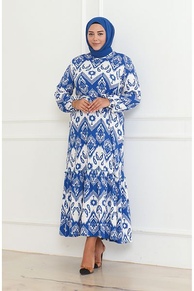 sefamerve Rochie înfășurată cu imprimeu Saga albastră - 46-56 Mărimea 4571H-05