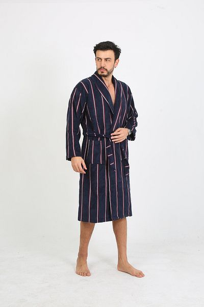 Homelover 100% Cotton Vertical Colorful Striped Shawl Men's Bathrobe - High Absorption Ultra Luxury Bathrobe