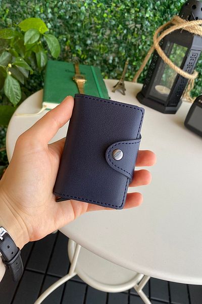 Modica Unisex Navy Blue Δερμάτινο Μηχανικό Έξυπνο Πορτοφόλι - Konk