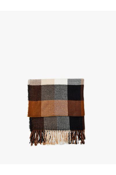 Koton Tasseled Plaid Multicolor Long Scarf