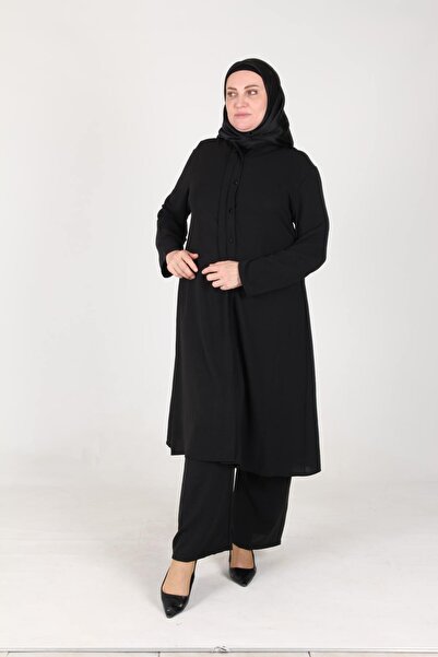 sefamerve Aykal Ayrobin Large Size Buttoned 2 Piece Set 2613-10 Black