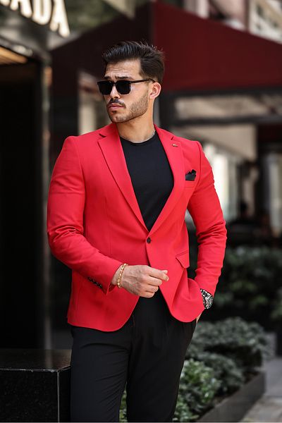 BERDA Italian Style Mono Collar Men's Single Jacket Red