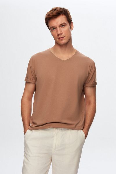 D'S Damat T-shirt Slim Fit Mink με λαιμόκοψη 100% βαμβάκι