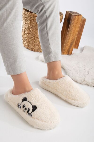 Slipcat Λούτρινες γυναικείες παντόφλες σπιτιού - Αδιάβροχη χοντρή σόλα με λεπτομέρεια προίκας και δέματος