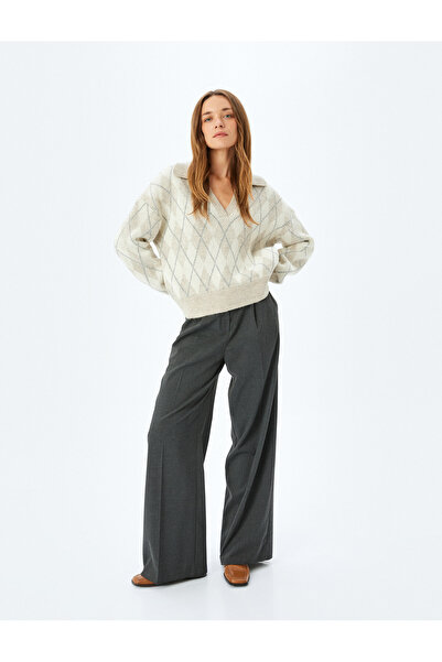 Koton Pulover cu gât polo cu textura moale cu model diamantat