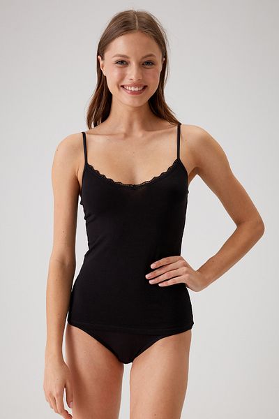 Pierre Cardin Ekonomické balení 2 kusů Černé bavlněné tílko s tenkým páskem 1024