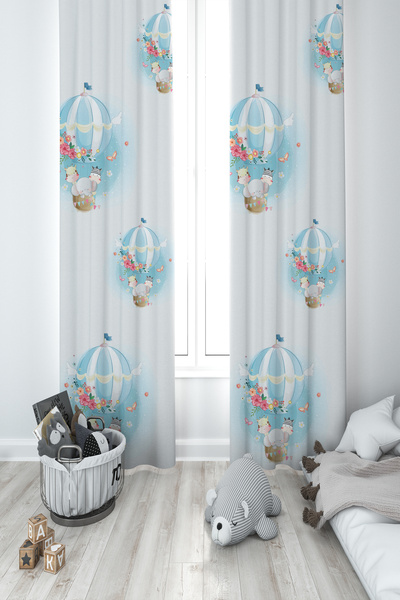 BAMBAŞKA MODA ДИТЯЧА ТА ДИТЯЧА КІМНАТА 2-крила завіса з малюнком слона та кві...