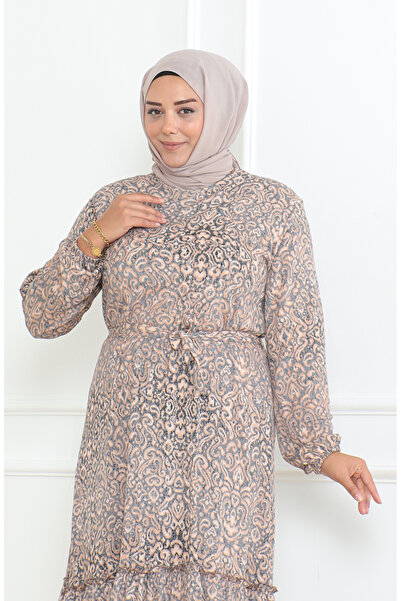 sefamerve Epos vzorované zavinovací šaty 46-56 Velikost 4571İ-02 Šedá