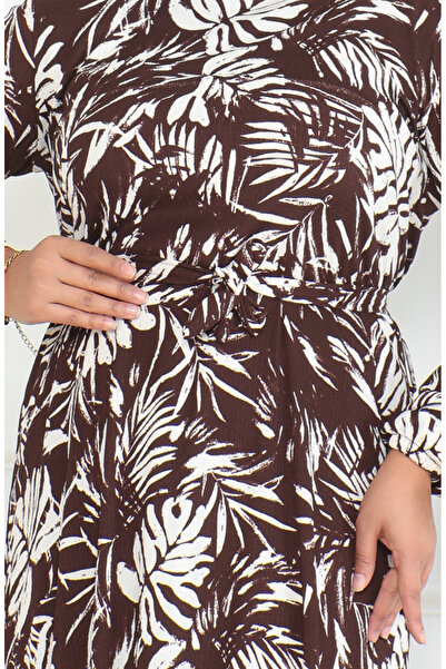 sefamerve Epos vzorované šaty se zavinutými záhyby Velikost 46-56 4571G-03 Hnědá