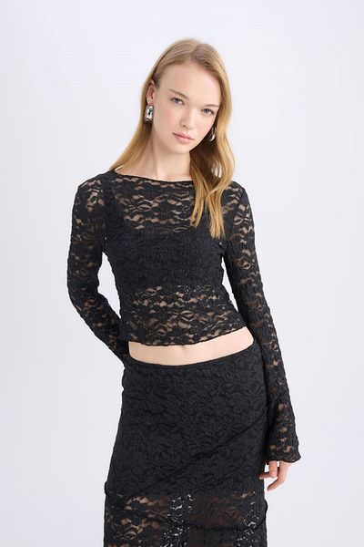 DeFacto Coool Fitted Lace Long Sleeve T-Shirt E2800Ax24Wn