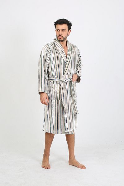 Homelover Ανδρικό μπουρνούζι Şalyaka από 100% βαμβάκι κάθετες πολύχρωμες ρίγες - Μπουρνούζι υψηλής απορρόφησης Ultra Luxury