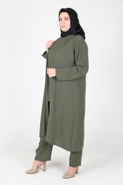 sefamerve Arya Ayrobin Plus Size 3-teiliges Khaki-Set – 2615-03