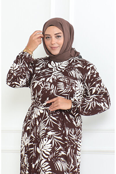 sefamerve Epos vzorované šaty se zavinutými záhyby Velikost 46-56 4571G-03 Hnědá