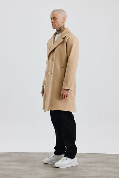 İLKCET MODA Ανδρικό παλτό με κουμπιά Premium Beige Oversize