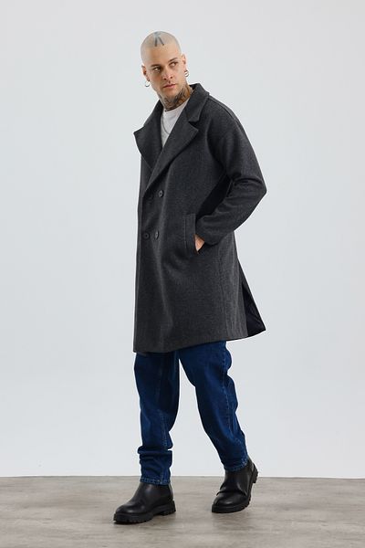 İLKCET MODA Ανδρικό παλτό με κουμπιά Premium Anthracite Oversize
