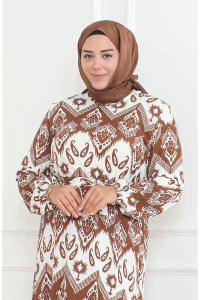 sefamerve Epic Print Zabalené barevné šaty 46-56 Velikost 4571H-03 Hnědá