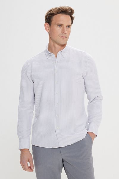 ALTINYILDIZ CLASSICS Men's Stone Slim Fit Slim Fit Button Collar 100% Cotton Shirt