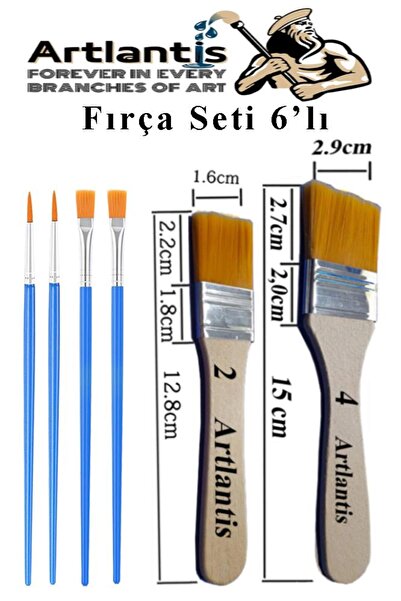 Artlantis 6'lı Fırça Seti 1 Paket 2-4 Numara Zemin Fırçalı Set Akrilik Boya Y...