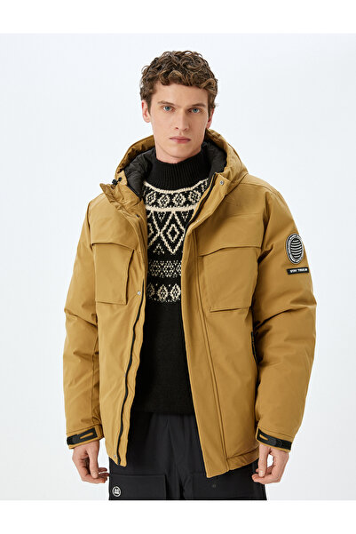 Koton Zippered Windproof Hooded Ski Coat with Pocket Label Detail